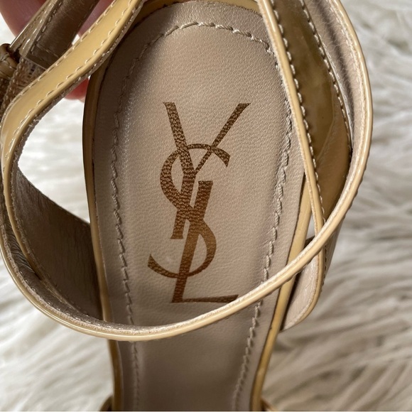 YVES SAINT LAURENT RIVE GAUCHE Patent Leather Beige Slingback Platform Sandal 39 - Picture 11 of 12